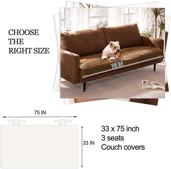 Meider Dual Non-Slip Couch Cover for Dogs Waterproof, Fuzzy Soft Pet Couch Covers for Sofa 3 Cushion, Pet Friendly Soft Dog Bed Covers Sofa Cover Washable (Coconut, 33" x 75" 1 Pack)