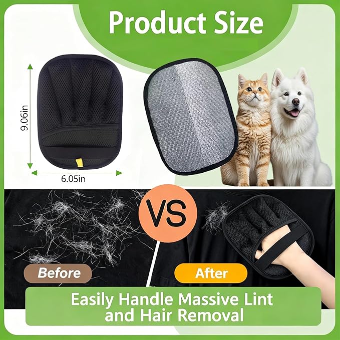 2 PCS Pet Hair Removal Glove for Cat and Dog, Reusable Electrostatic Brush Remover Gloves Fur(Black)
