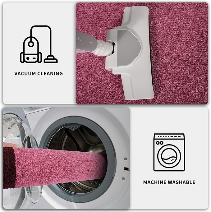 PURRUGS Dirt Trapping Door Mat 24" x 60", Non-Slip Machine Washable Entry Rug, Entrance Mat, Indoor Front Door Mat, Super Absorbent Entryway Rug for Muddy Shoes & Paws, Pink & Burgundy Red
