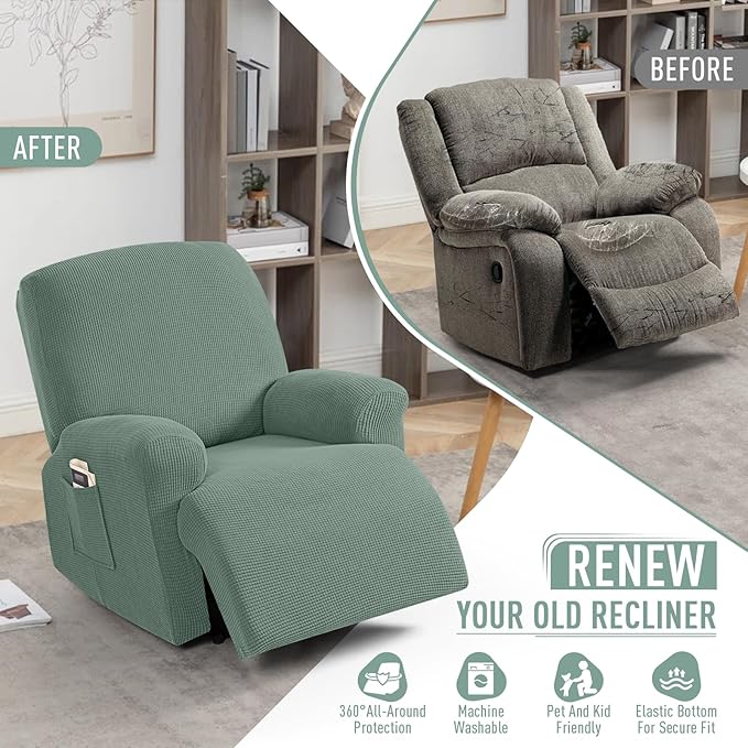 TAOCOCO Oversized Recliner Chair Covers, 1 Seater Streach Recliner Covers Soft Couch Protector Furniture Protector Covers with Elastic Chair Cover Jacquard Pattern (Sage Green)