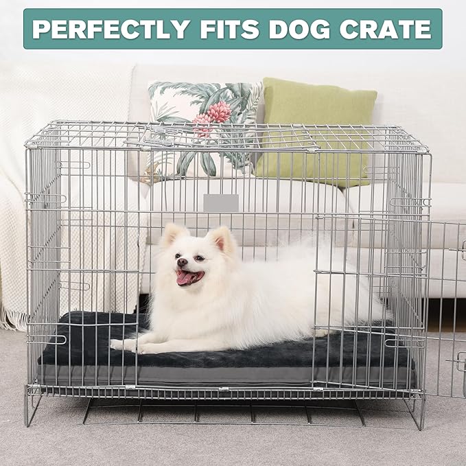 Vonabem Waterproof Small Dog Bed Crate Pad, 24 inch, Outdoor Washable Orthopedic, Anti-Slip Bottom Puppy Cat Bed Kennel Pad 23 * 17 inch, Dark Gray