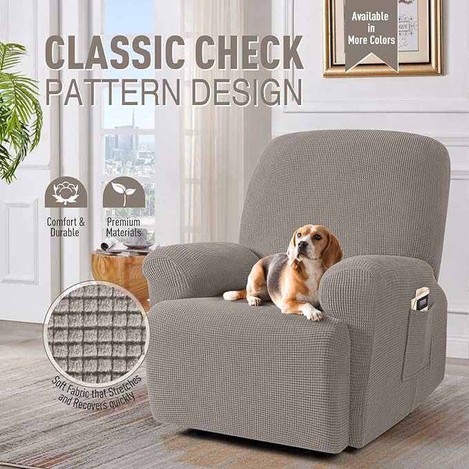 TAOCOCO Oversized Recliner Chair Covers, 1 Seater Streach Recliner Covers Soft Couch Protector Furniture Protector Covers with Elastic Chair Cover Jacquard Pattern (Pale Brown)