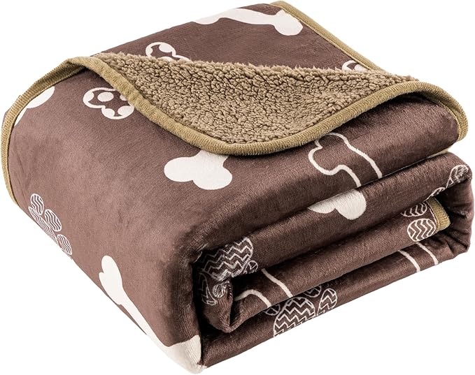 CAPT.SNOOZE Waterproof Dog Blankets Pet Blanket, 30"x40" Cat Blanket for Indoor Cats, Soft Fluffy Sofa Car Bed Protector, Reversible Sherpa Fleece Puppy Blanket for Small Medium Dogs (Chocolate)