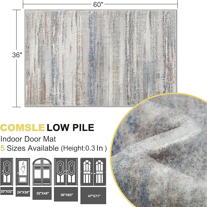 COMSLE Door Mat, Front Door Rug Indoor for Entrance Faux Wool Absorbent Non Slip Modern Throw Rug for Entryway Bedroom Muddy Paws - Pet Friendly, 36x60 Inches,Gray Brown Machine Washable