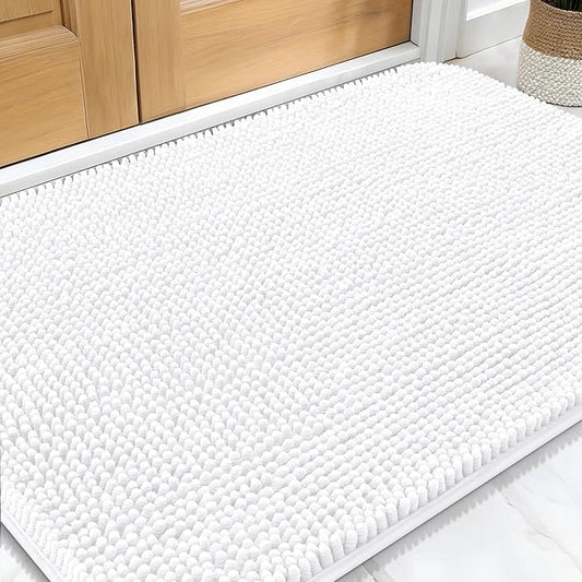 OLANLY Dog Door Mat for Muddy Paws 32x20, Absorbs Moisture and Dirt, Absorbent Non-Slip Washable Doormat, Quick Dry Chenille Mud Mat for Dogs, Entry Indoor Entryway Carpet for Inside Floor, White