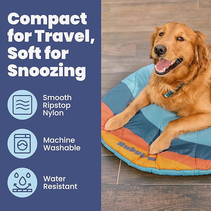 Travel Dog Bed (42" x 30")- Foldable & Packable for Travel, Road Trip, Camping– Lightweight, Water Resistant & Cozy with Soft Padding– Compact, Portable & Machine Washable– Large & Small Breeds: Teal