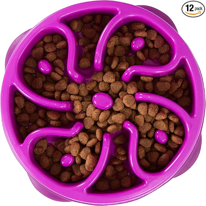 Outward Hound Fun Feeder Slo Bowl – Medium 2‑Cup Capacity,Slow Feeding,Small to Medium Dogs & Cats,Non-Slip,Purple,Flower Pattern,(Pack of 12)