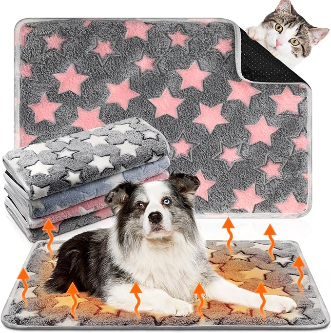 Clysee 4 Pack Self Heating Cat Bed Cat Self Warming Pad with Removable Cover Extra Warm Thermal Pet Pad Washable Pet Crate Mat Anti Slip Kennel for Indoor Outdoor Pets(Star,24 x 35 Inches)