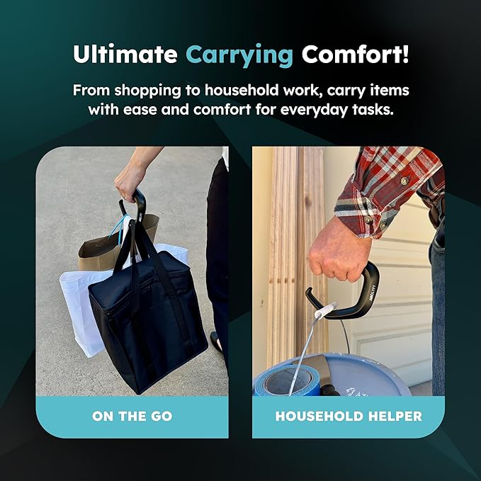 Grocery Bag Carrier (2 Pack) - Invented by Board Certified Orthotist – Ergonomic Lightweight Design - Also a Rehab & Recovery Aid, Carpal Tunnel, Arthritis, Weak Hands – All Ages (Light Pink)