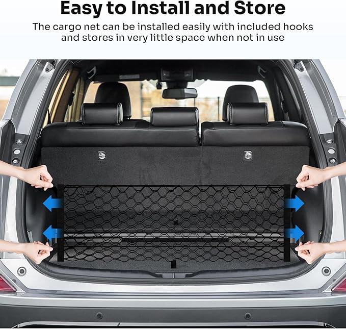 Trunk Cargo Net for 2013-2018 Toyota RAV4 Accessories Envelope Style Mesh Trunk Net Organizer and Storage Stretchable Adjustable Elastic Nylon Rear Cargo Netting with Hooks