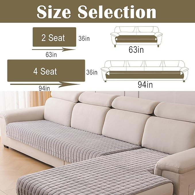 KaviKon Couch Cover Pack of 2, L Shaped Sectional Sofa Covers Washable, Velvet Fuzzy Sofa Slipcovers for 3 Cushion Couch Cover, Non-Slip Furniture Protector for Dog Pet Grey, 36x63+36x94 Inch (2 Pcs)