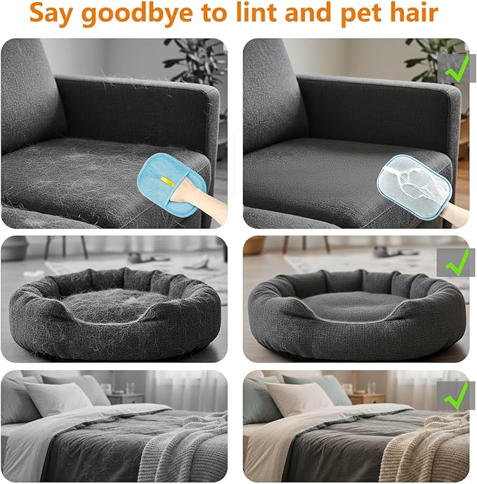 Pet Hair Removal Glove - Electrostatic Cat Dog Hair Remover Glove, Reusable Magic Brush Pet Hair Remover Tool for Couch, Carpet, and Car Seat (Blue,1 Pack)