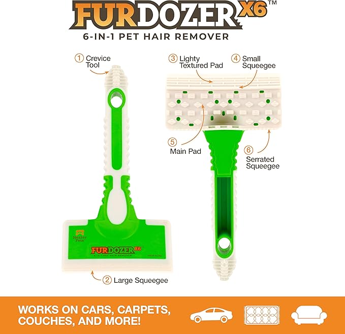 FurDozer Pet Hair Remover & Auto Detailing Tools - Cat & Dog Hair Remover for Carpets, Car Interiors, Couches, Bedding, & Pet Furniture (Green, (3 Pack) - X6, X3 PRO, X3 MINI)