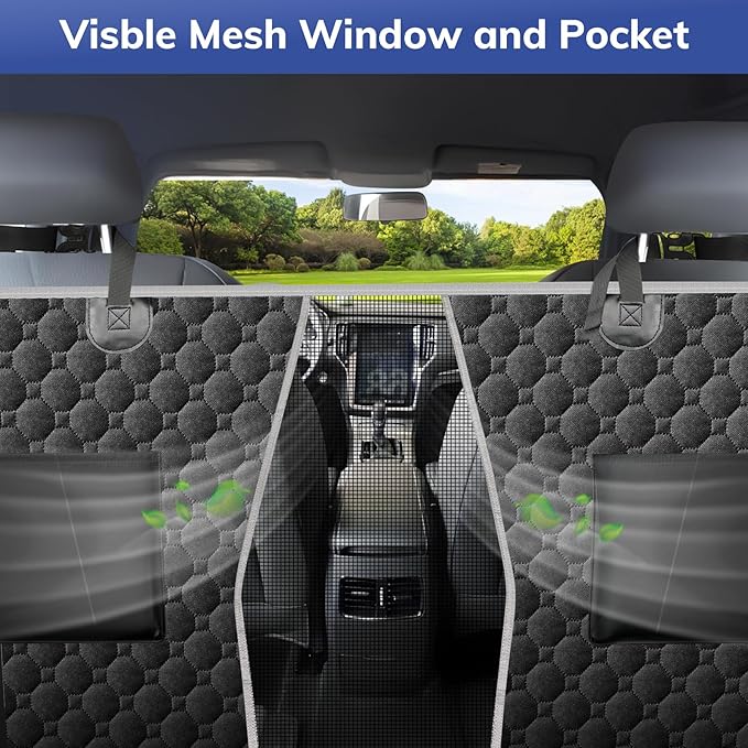 Mancro Back Seat Pet Cover for Dogs, Dog Hammock for Truck with Zipper Side Flap, Waterproof Covers for Full Size Crew Cab Trucks with Fold Up Seats, Fit for Ford F150, Dark Black, X-Large