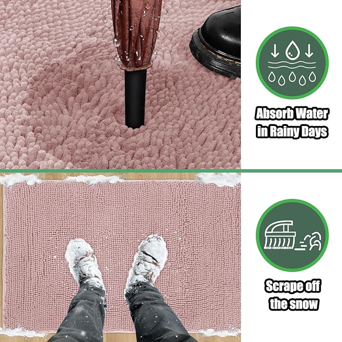 IM HOME Chenille Absorbent Outdoor Doormat 36" x 24", Washable Muddy Door Mats for Dog Non Slip Indoor Doormat Dog Mat for Muddy Paw Front Inside Doormats for Entryway Dusty Pink