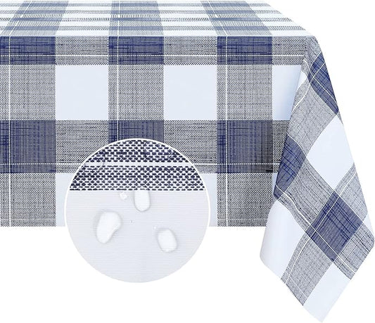 Romanstile Rectangle Vinyl Tablecloth, 100% Waterproof Oil-Proof Checkered Plastic Table Cloth, Heavy Duty Wipeable Table Covers for Dining, Camping, Picnic, Outdoor - 60 x 102 Inch, Blue Checkered