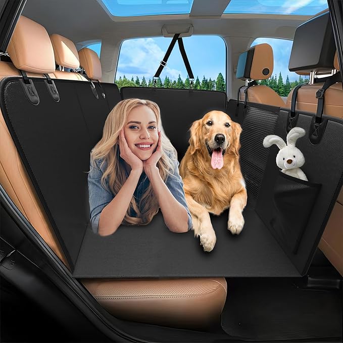 Back Seat Extender for Dogs,Hard Bottom Car Seat Cover,100% Waterproof 600D Heavy Durable Scratchproof Leather Car Dog Cover Back Seat,Non Slip Easy Clean Car Seat Protector,with Storage Bag