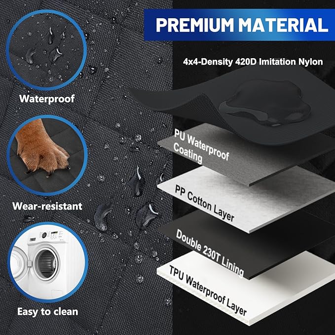 Dog Car Door Protector, 2 Pack Heavy Duty 5-Layer Car Door Protectors from Dog Scratching,Waterproof Door Protectors for Vehicles,Universal Fit for Cars, Trucks, SUVs, Storm Black