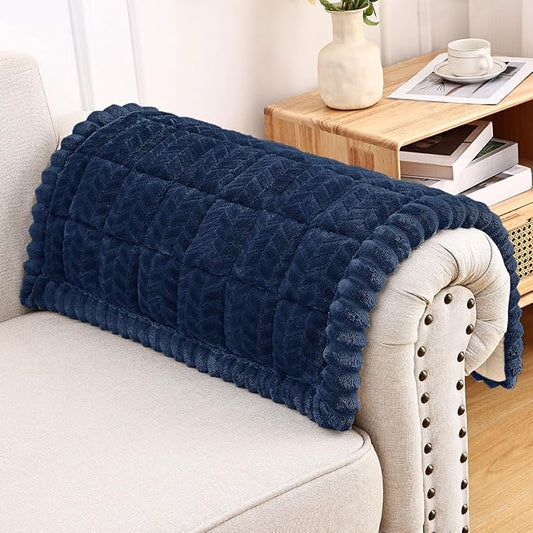 Smiry Non Slip Couch Armrest Covers for Dogs, Fuzzy Pet Couch Arm Covers for Sofa Pet Friendly, Soft Sofa Slipcovers Recliner Chair Arm Protector Washable (Navy, 27.6" x 27.6")