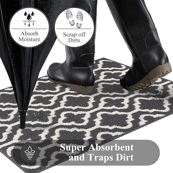 HEBE Indoor Door Mat 24''x36'' Non Slip Front Door Welcome Mats Washable Shoe Mats Dirt Trapper for Entryway Low Profile Kitchen Carpet for Entrance Hallways Entrance Mat for Dogs