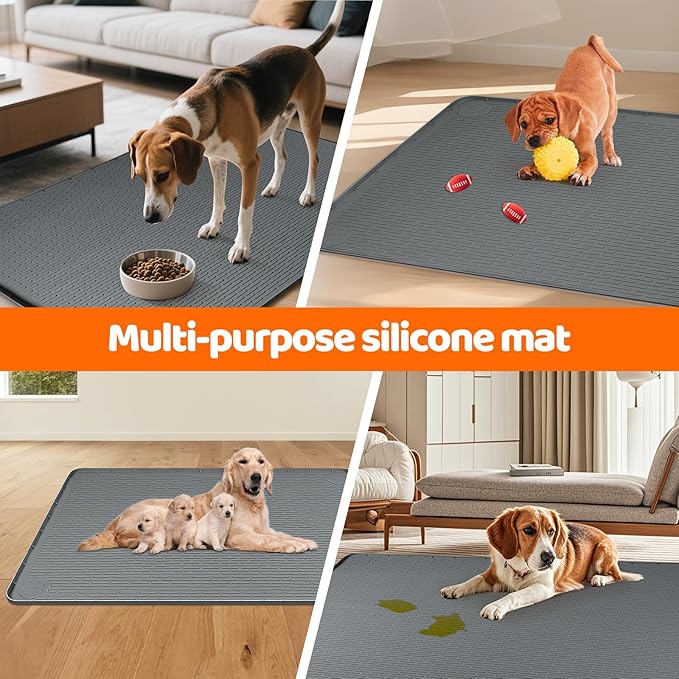 Pee Pads for Dogs, 50" x 35" Extra Large Reusable Silicone Mat, Washable Puppy Training Pads for Potty Training, Non-Slip, Leak-Proof, Indoor Floor Protection (Dark Grey)