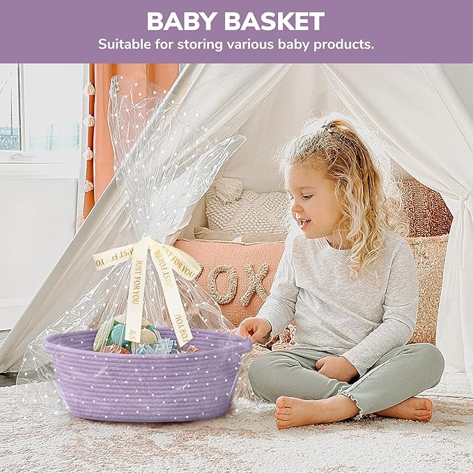 CHICVITA Gift Basket Empty, Small Easter Basket with Gift Bags & Ribbon for Easter, Dog Toy Storage, 12"x 8"x 5", Purple