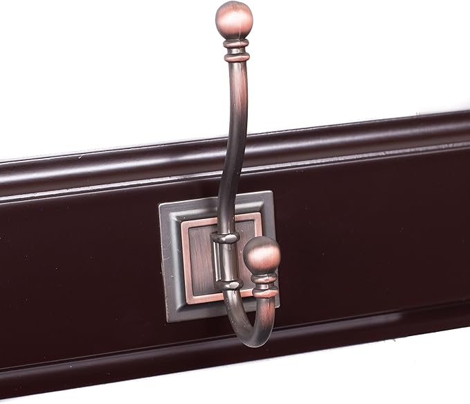 BIRDROCK HOME Classic Hook Coat and Hat Rack | 5 Hooks | Wall Mount | Brown Finish | Bronze Hooks