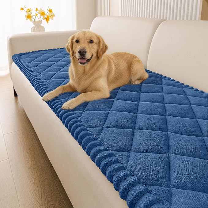 Smiry Fuzzy Couch Cover for Dogs, Non Slip Washable Pet Sofa Cover, Scratch Proof Hair Resistant Plush Sofa Slipcover, Pet Friendly Couch Cushion Protector for Cat, Navy, 27.6" x 82.7"
