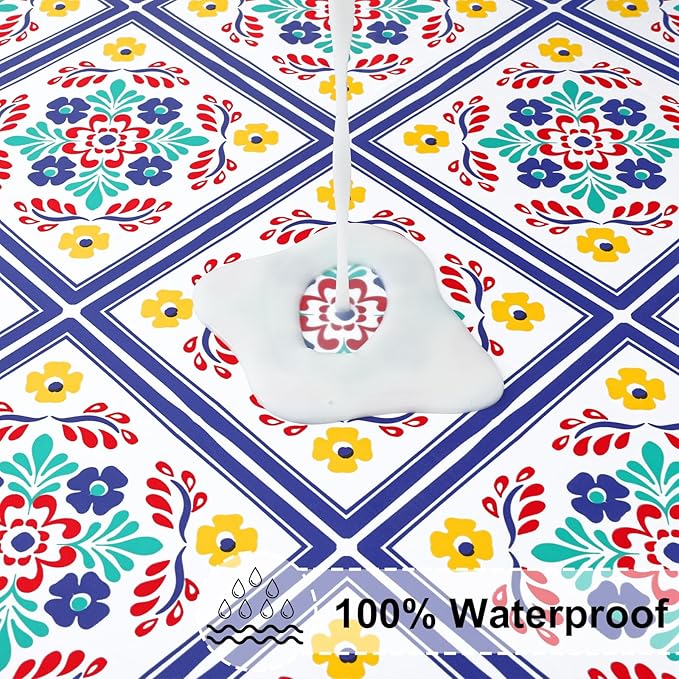 misaya Rectangle Vinyl Tablecloth, Fitted Table Cover, 100% Waterproof, Elastic Edge, Flannel Backing, Table Cloth Fit 8 Foot Folding Tables for Picnic, Outdoor (Geometric Flower, 30x96 inch)
