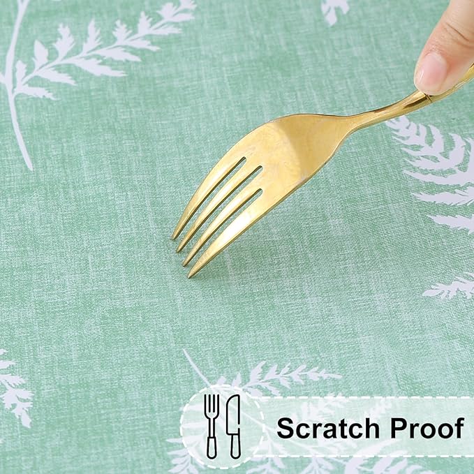 misaya Rectangle Vinyl Tablecloth, Fitted Table Cover, 100% Waterproof, Elastic Edge, Plastic Table Cloth Fit 4 Foot Folding Tables for Picnic, Camping, Outdoor (Light Green Leaves, 24x48 inch)