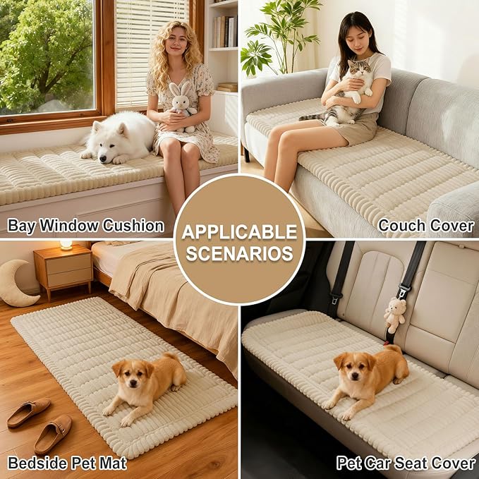 hyha Couch Covers for Dogs Washable, Non Slip Plush Dog Sofa Protectors, Fuzzy Pet Couch Covers for 3 Cushion Sofa Pet Friendly (Apricot, 27.6" x 88")