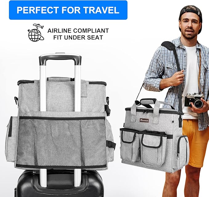 Dog Travel Bag, Airline Approved Pet Travel Bag with 2 Dog Treat Training Pouches for Weekend Pet Travel Supplies & Accessories, Light Grey