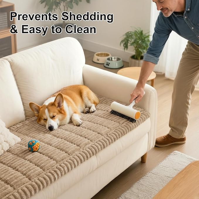 Smiry Couch Cover for Dogs, Non Slip Washable Sofa Protector for Pets, Soft Furniture Cover for Pet, Stylish Sofa Covers, Cozy Protect Against Fur, Dirt & Everyday Messes (Khaki, 35.4" x 82.7")