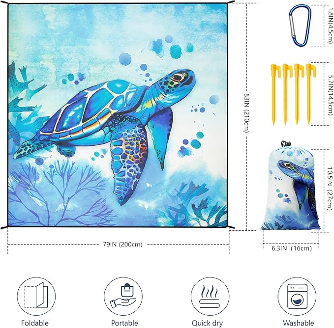 AISPARKY Beach Blanket Waterproof Sandproof Extra Large Beach Mat 79" X 83"/120"x108" for 2-8 Adults Quick Drying Durable Outdoor Picnic Mat for Travel, Camping, Hiking