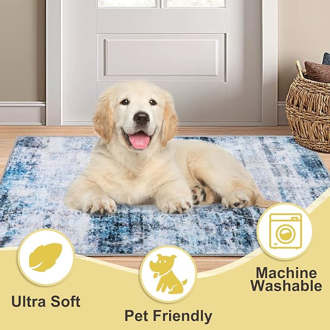 COMSLE Door Mat, Front Door Mat Indoor for Entrance Faux Wool Absorbent Non Slip Modern Throw Rug for Entryway Hallway Muddy Paws - Pet Friendly, 20x32 Inches,Smashing Blue Machine Washable
