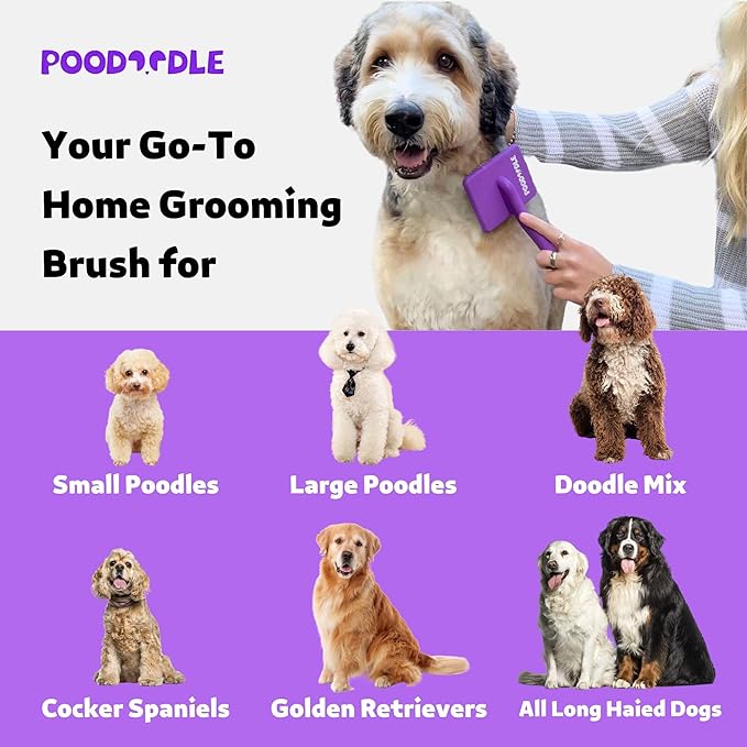 Poodoodle Small Slicker Brush, Purple, Hair Brush for Curly Wavy Haired Dogs - Poodles, Doodles, Bichon, Bernese Mountain Dog, Cocka Spaniels - Detangling, Grooming, Deshedding - 1 inch