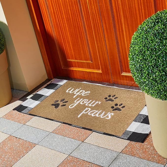 Large Welcome Door Mat Indoor Wipe Your Paws Doormat Front Back Door Indoor Dog Paw Door Mat Porch Entrance Anti-Slip Floor Mat with Durable Rubber Brown 24x36 Inch
