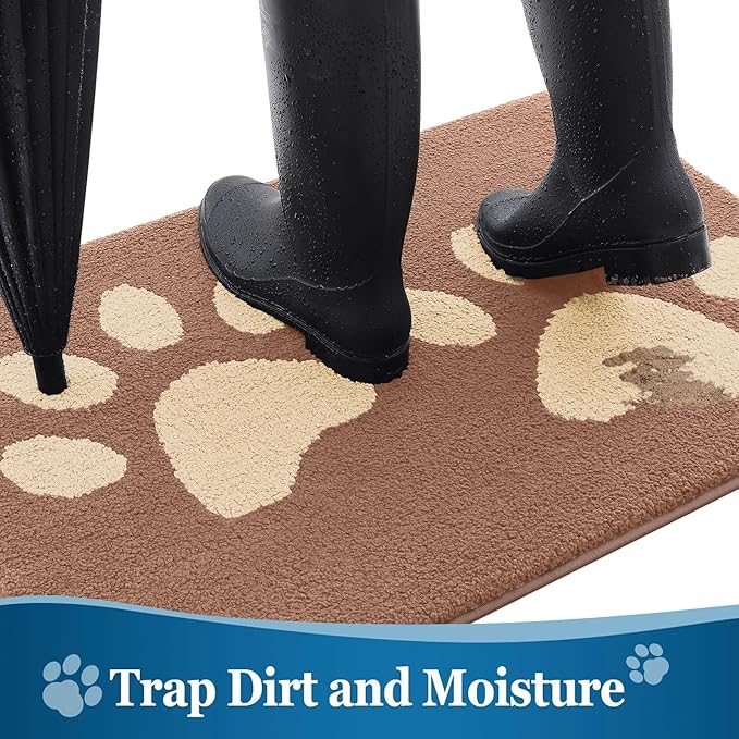 Buganda Dog Door Mat for Muddy Paws, Absorbent Dirt Trapper Washable Indoor Doormats, Non Slip Low-Profile Mud Mat for Dogs, Front Entrance Doormat for Inside Floor (40x32 Inches, Camel)