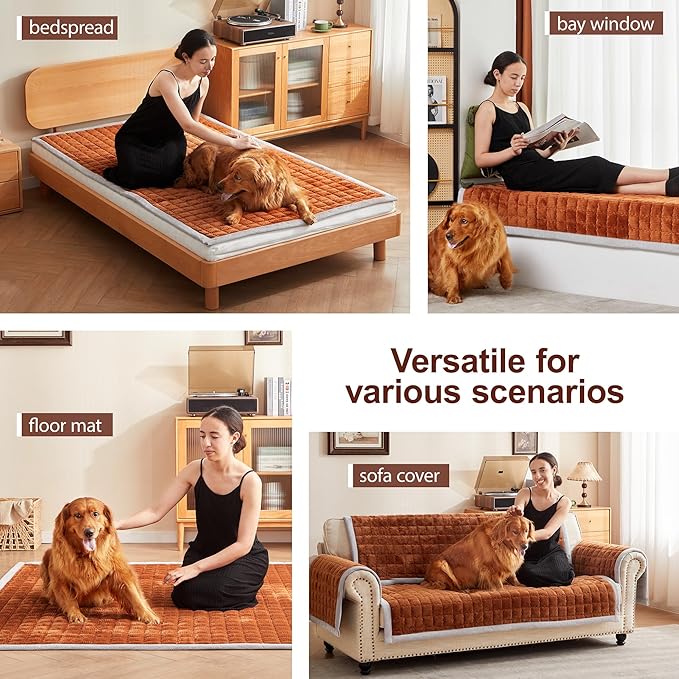 Couch Cover for Dogs Washable,Anti-Slip Back Cat Mat Pet Pad Blanket for Furniture Protector,Fuzzy Pet Sofa Cover for 3 Cushion Couch Sofa Pets Friendly (Curry, 1pc/27.6"x70.9"/Seat Cover)