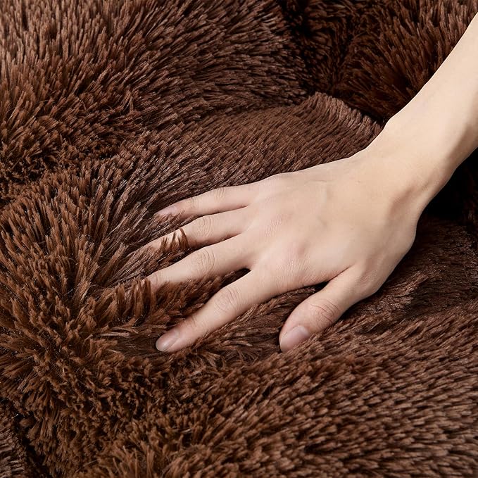 EHEYCIGA Fluffy Dog Crate Bed for Extra Large Dogs, Plush Faux Fur Crate Pad, Calming Anti Anxiety XL Dog Bed, Washable Soft Warm Mat with Non-Slip Bottom, Coffee