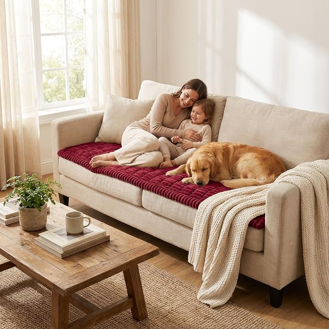 Smiry Couch Cover for Dogs, Non Slip Washable Sofa Protector for Pets, Soft Furniture Cover for Pet, Stylish Sofa Covers, Cozy Protect Against Fur, Dirt & Everyday Messes (Red, 35.4" x 82.7")