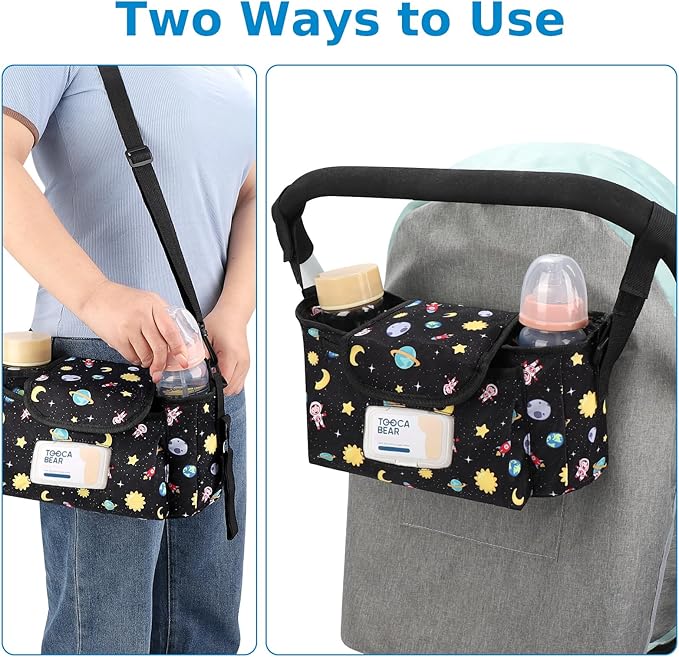Accmor Universal Stroller Organizer with Insulated Cup Holder and Shoulder Strap, Stroller Bag Caddy Organizer Stroller Accessories for Uppababy, Baby Jogger, Nuna, Doona, Britax Strollers
