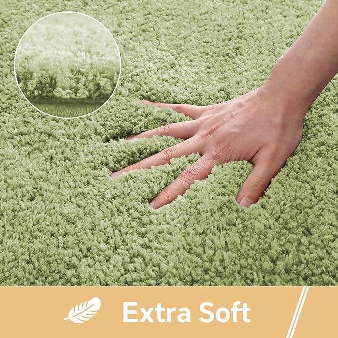 Olive Green Bathroom Rugs 30"x50" - Large Bath Mat for Bathroom Floor, Fluffy Microfiber Plush Rug, Non Slip and Washable - Great for Living Room, Bedroom or Kitchen Mat