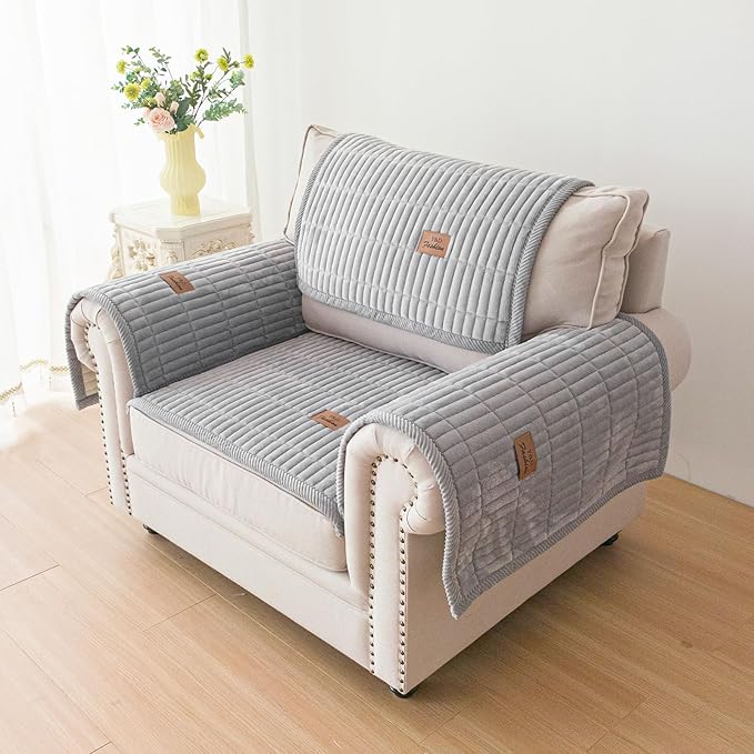 PJLZJFBY Couch Covers for Dogs, Velvet Dog Couch Cover, Pet Couchs Covers for Backrest & Armrest, Couchs Protector for Dogs, Sofa Cover for Pets Washable(1PC,Light Grey,27.5"×27.5",Single Seater)
