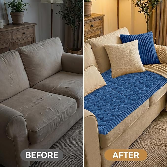 Smiry Pet Couch Cover for 3 Cushion Sofa, Non-Slip Fuzzy Couch Cover for Dogs Washable, Thick Soft Sofa Slipcovers Cushion Protector Pet Friendly (Navy, 27.6" x 82.7")