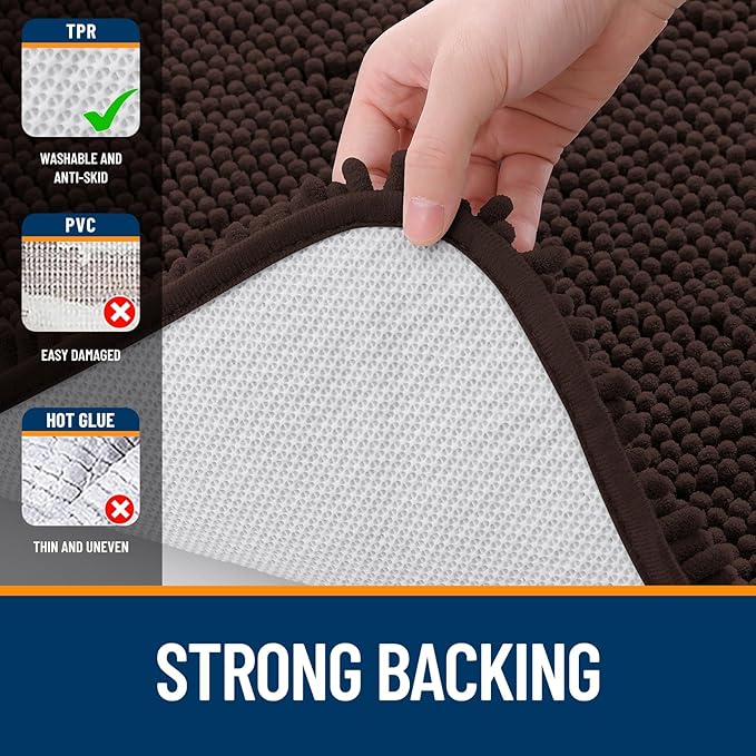 OLANLY Bathroom Rugs 35x24, Extra Soft Absorbent Chenille Bath Rugs, Rubber Backing Quick Dry, Machine Washable Bath Mats for Bathroom Floor, Tub and Shower, Home Decor Accessories, Brown