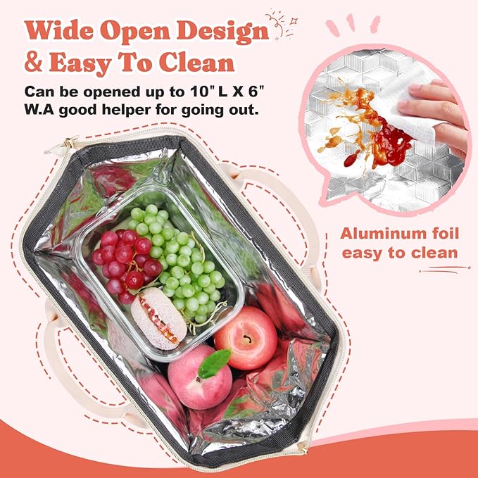 Lunch Bag Women Insulated Lunch Box Wide-Open Lunch Tote Bag Large Drinks Holder Durable Nylon Thermal Snacks Organizer for Men Adults Work Picnic Hiking Beach Fishing, Black Panther Corduroy