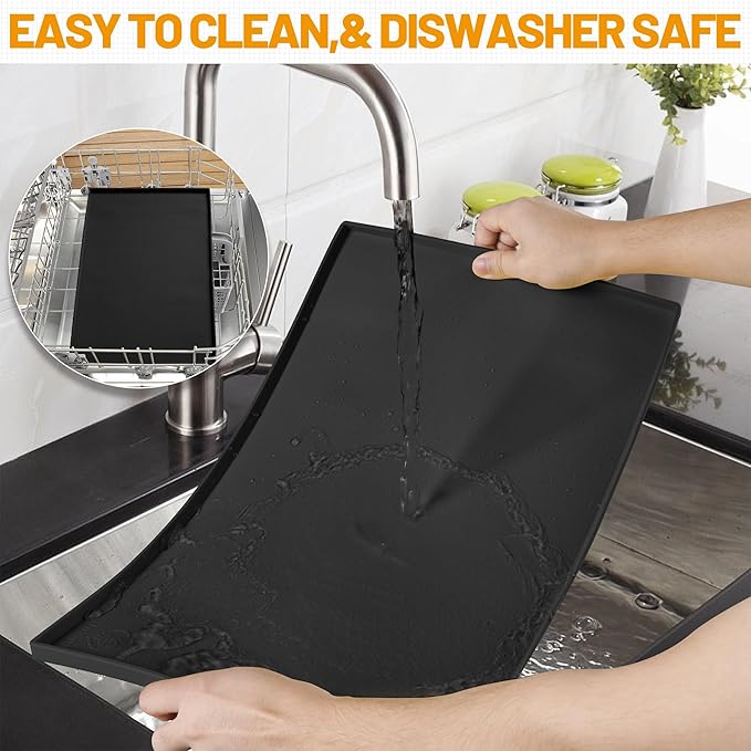 Hubulk Dog Feeding Mat,100% Waterproof Food Grade Silicone Pet Food and Water Bowl Placemat,Dishwasher, High Raised Edge to Prevent Spills,Nonslip Tray to Stop Messes on Floor (19"x12"x0.5", Black)