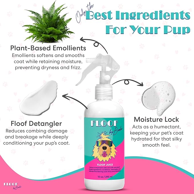 Floof by Brodie Floof Juice Dry Shampoo for Dogs - Hypoallergenic Conditioning Detangling - No Rinse Spray for Odor Control for Smelly Dogs, Waterless - Made in USA (10oz)