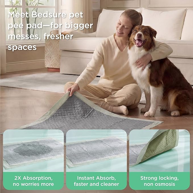 Bedsure Pee Pads for Dogs, 22" x 22" Puppy Pads 100 Count, Super Absorbent & Leak Proof, Small Dog Training Pads Quick Dry Disposable Pets Potty Pads Odor-Control Activated Carbon & ECO Green Material